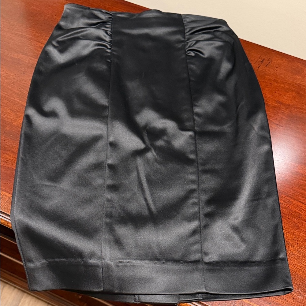 bebe Black Satin Pencil Skirt